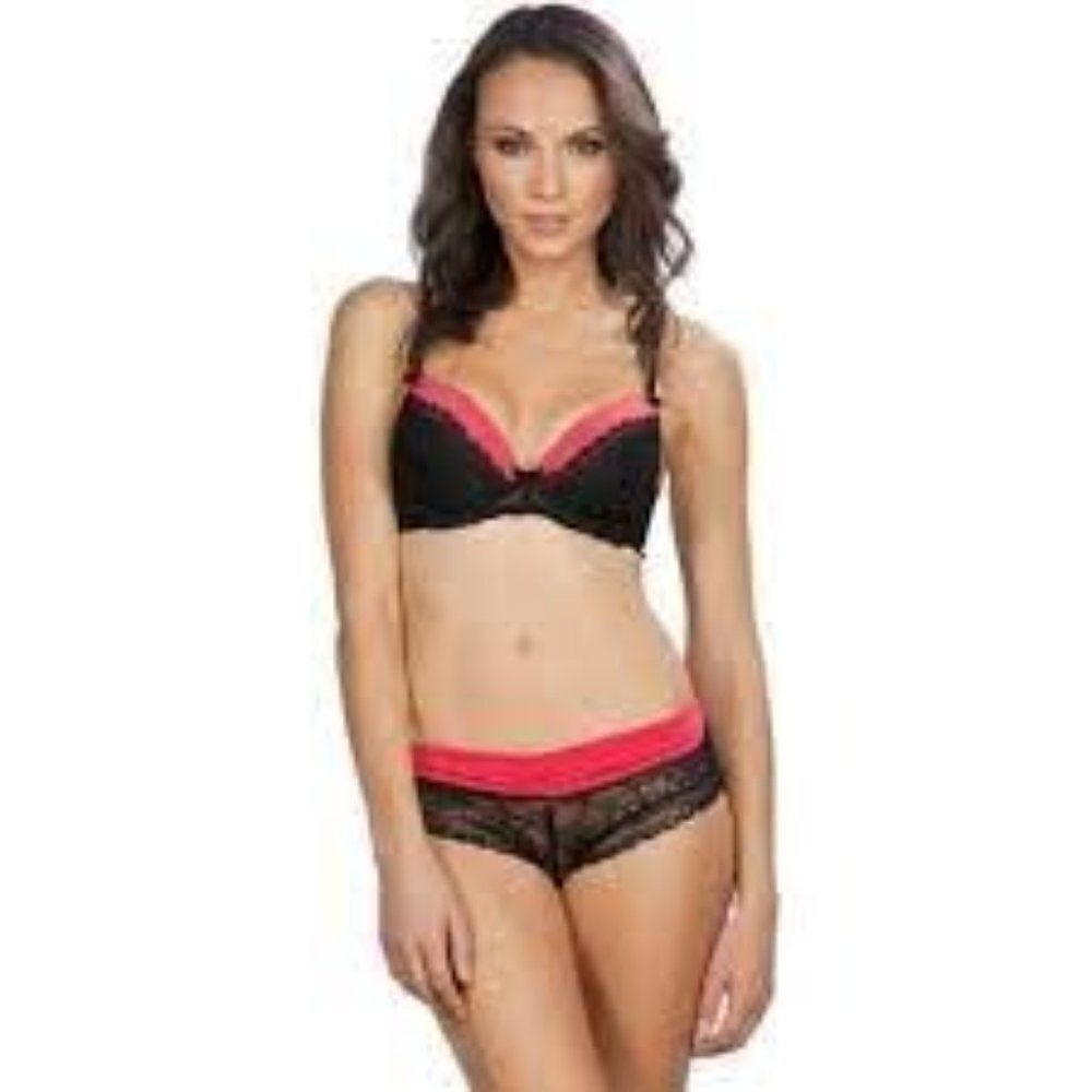Hers by Herman Womens Black Coral Lace Normal Strap Wireless Demi Bra Size 36C